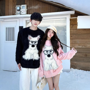 情侣装秋冬2025新款ins超火毛衣男女韩版宽松法式针织衫外套潮牌