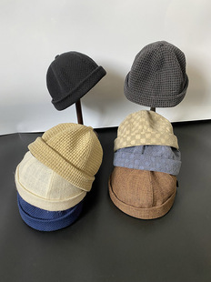 外贸日单库存帽子女无檐瓜皮帽雅痞地主帽男寸头嘻哈帽潮牌复古帽