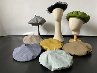 区区欧阳同款黑色贝雷帽子女春夏英伦格子透气显脸小蓓蕾帽画家帽