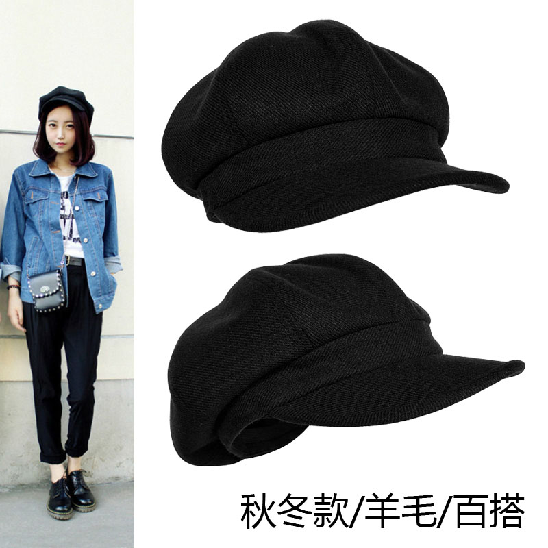 外贸英伦黑色复古画家休闲报童帽