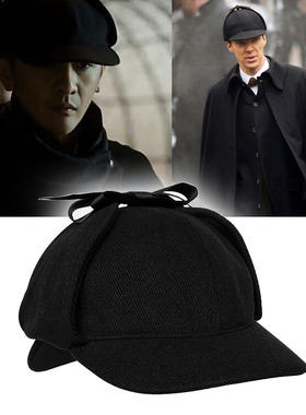 高档原版时尚猎鹿帽卷福侦探帽子男女黑色神探夏洛克福尔摩斯帽子