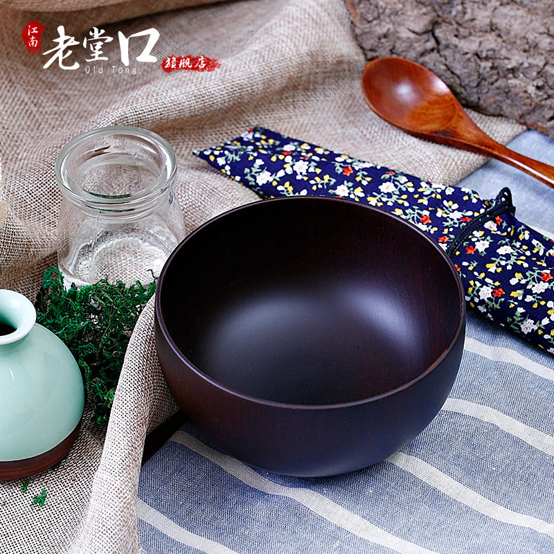 天然栗木原木碗儿童米饭碗日式简约实木手工环保汤碗拉面碗