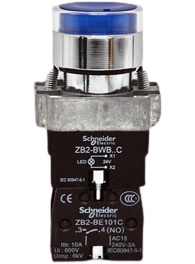 22mm平头带灯按钮开关 XB2-BW36M1C XB2-BW36B1C 220v/24v蓝色