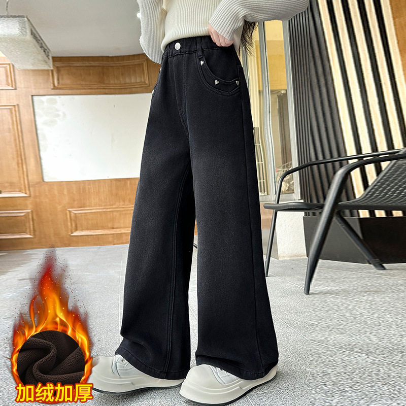 女童牛仔裤秋冬装儿童加绒裤子女大童冬季一体绒加厚直筒裤阔腿裤,童装/婴儿装/亲子装,儿童牛仔裤,淘宝优惠券,粉丝福利购,淘宝优惠卷