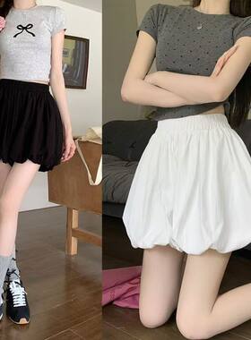 设计感白色短裙高腰半身裙女装夏季小众花苞裙裤黑色蓬蓬a字短裤