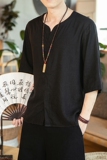 春夏新款亚麻纯色休闲宽松七分袖透气风大码百搭T恤T734，男装T恤，电商A021A
