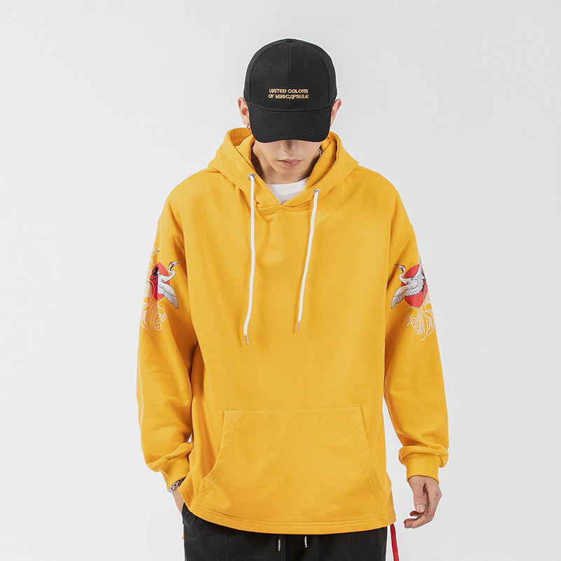 春季日系潮仙鹤印花新款宽松连帽大码个性大码宽松卫衣WZ01，男装卫衣，电商A021A