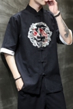 夏季新撞色衬衫风棉麻短袖如鱼得水锦鲤绣花领五分袖TZ82A，男装衬衫，电商A021A