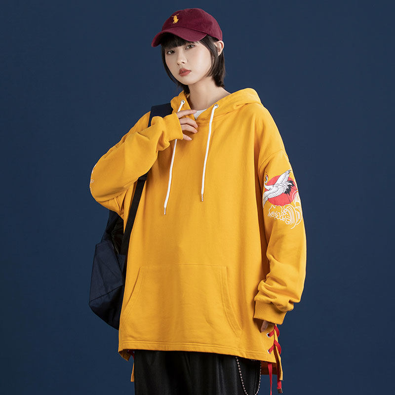 春季新款潮仙鹤印花连帽中性风大码宽松休闲卫衣潮WZ01，男装卫衣，电商A021A
