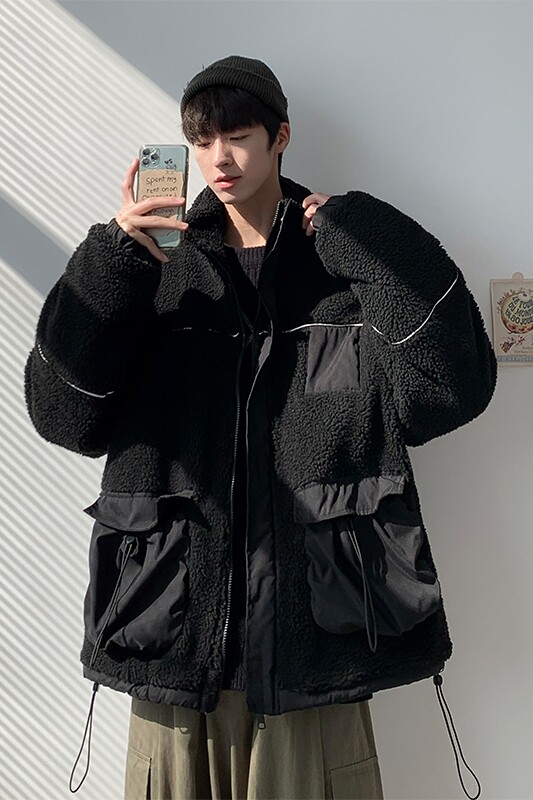 @港风棉服冬季新款反光条羊羔毛棉衣加厚潮外套MY89,男装棉衣,电商A021A