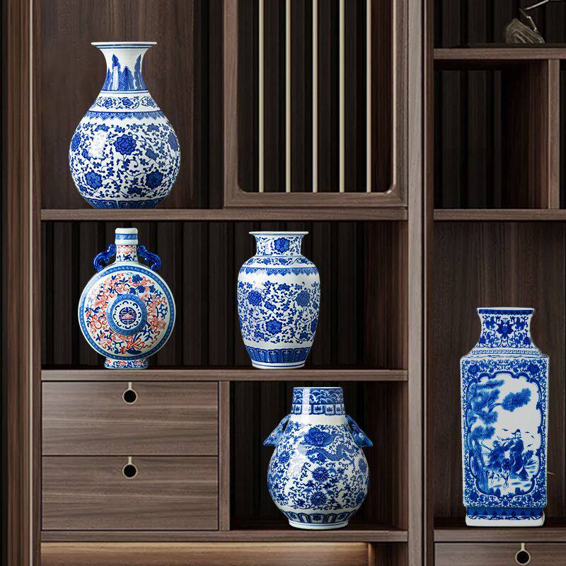 景德镇陶瓷青花瓶摆件客厅插花中式水培器皿仿古家居装饰品博古架