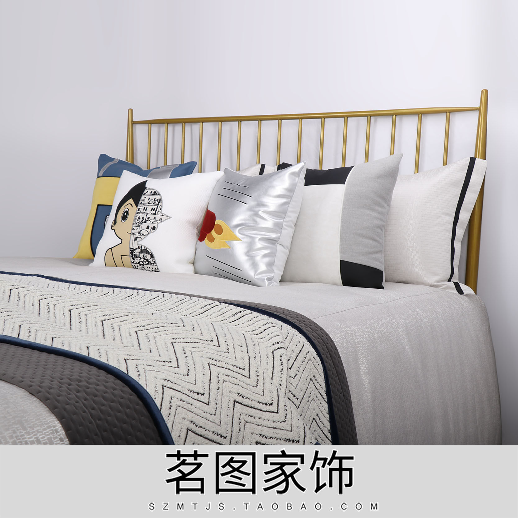 现代样板房儿童男孩房床品机器人火箭蓝色床品套件四件套含芯包邮