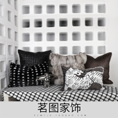 现代轻奢黑灰咖色高端抱枕刺绣老虎腰枕皮草毛靠包样板房软装 布艺