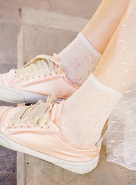 niss26 春夏新款简约镂空五角星星闪亮丝糖果色棉质短袜船袜子女