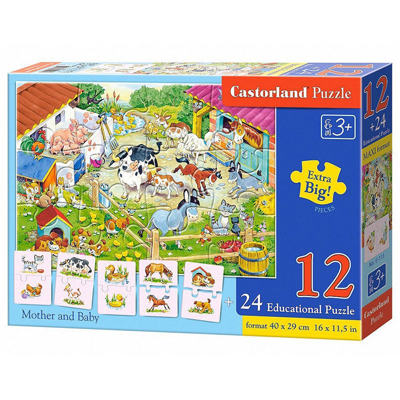 Castorland巧思 进口大片儿童拼图 12片 动物妈妈和宝宝E111