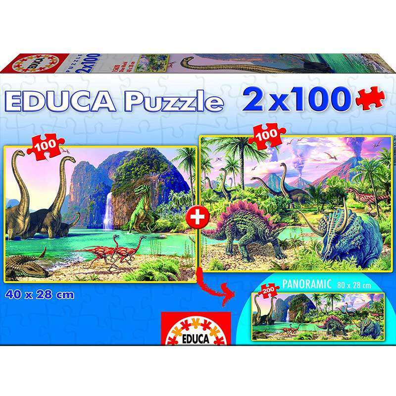 EDUCA西班牙进口儿童拼图100片X2副 恐龙世界15620(88元任选3盒)