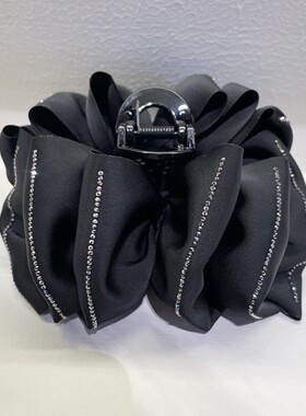 法式黑色水钻边蝴蝶结抓夹韩国简约云朵发夹多层高级感显发量发抓