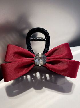 优雅洋气双面水晶蝴蝶结发夹红色新年鲨鱼抓夹中号高级感盘发顶夹