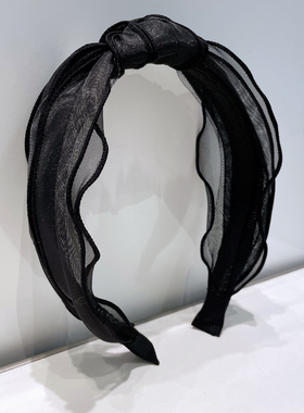 新品韩国黑色欧根纱宽边发箍 打结百搭简约外出防滑头箍森系压发