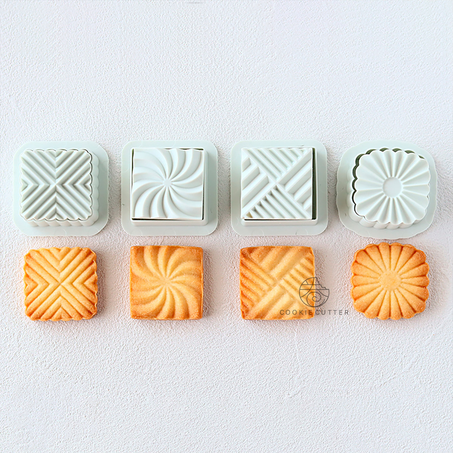 日本COTTA正品方形线条白脱饼干模具 立体几何花型螺旋夹心曲奇模