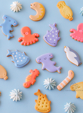日本COTTA正品新款海洋系列饼干模具 网红亲子烘焙diy按压式 包邮