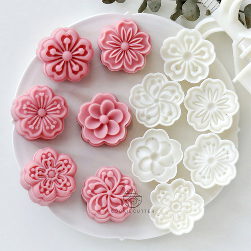 50g樱花六韵中式绿豆糕月饼模具