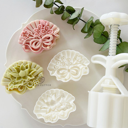 中式莲花折扇中秋节月饼模具diy