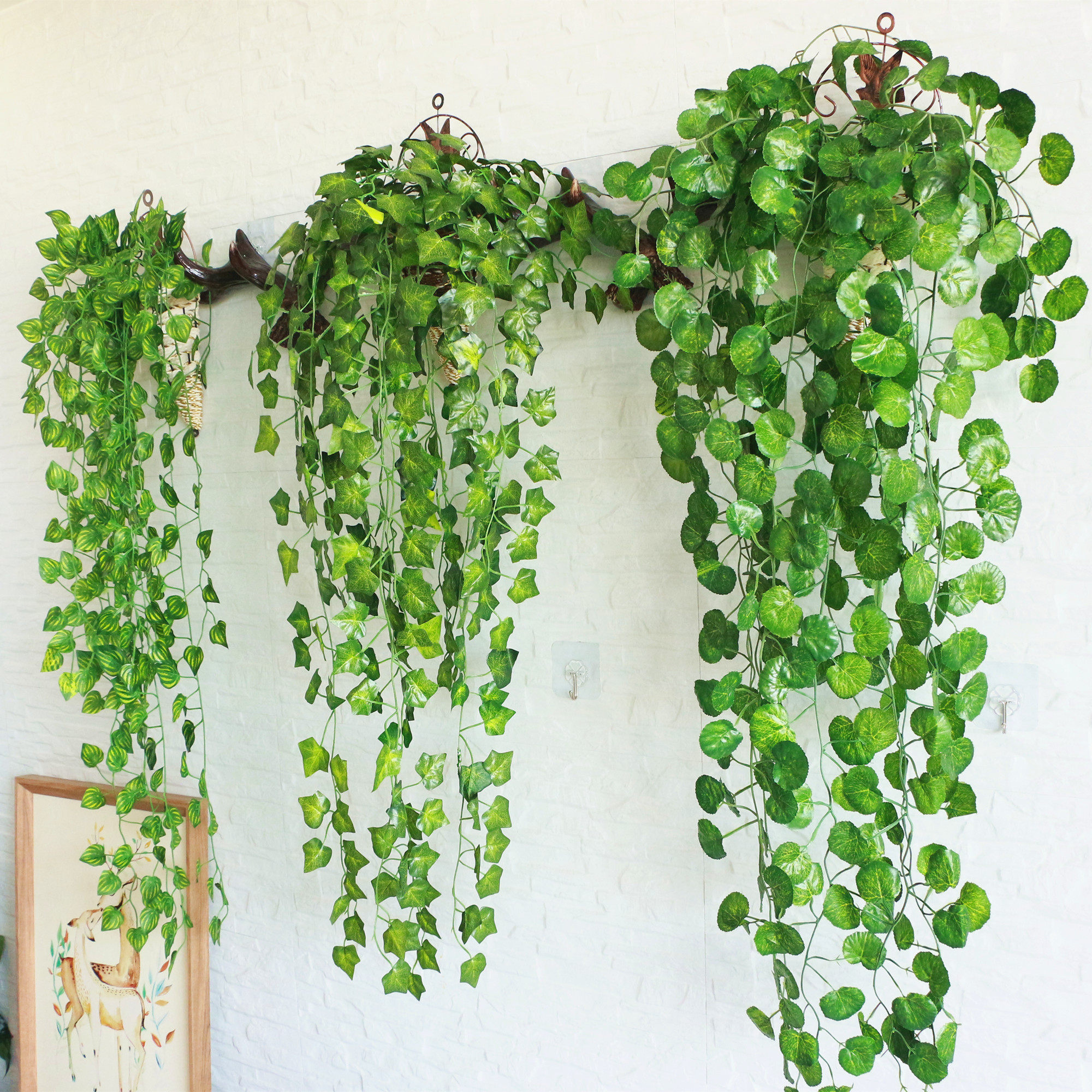壁挂仿真植物假花藤条藤蔓塑料绿植树叶墙面装饰葡萄叶子绿萝吊篮