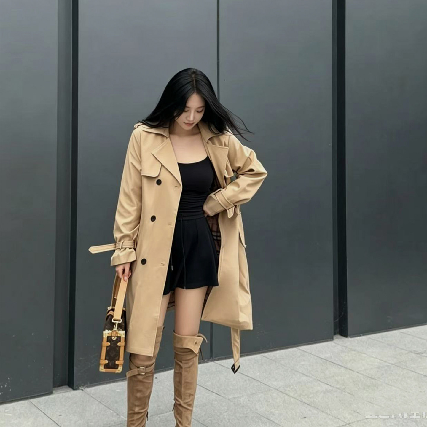 风衣女中长款卡其色黑色宽松腰带大衣复古英伦春秋冬季外套