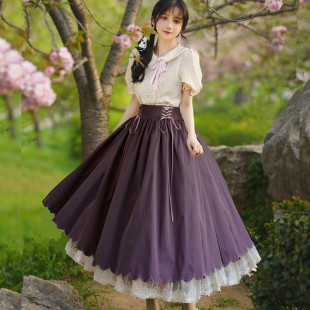 高腰绑带大摆裙伞裙 半身裙女中长款 苏浅慕颜法式 复古宫廷学院夏季