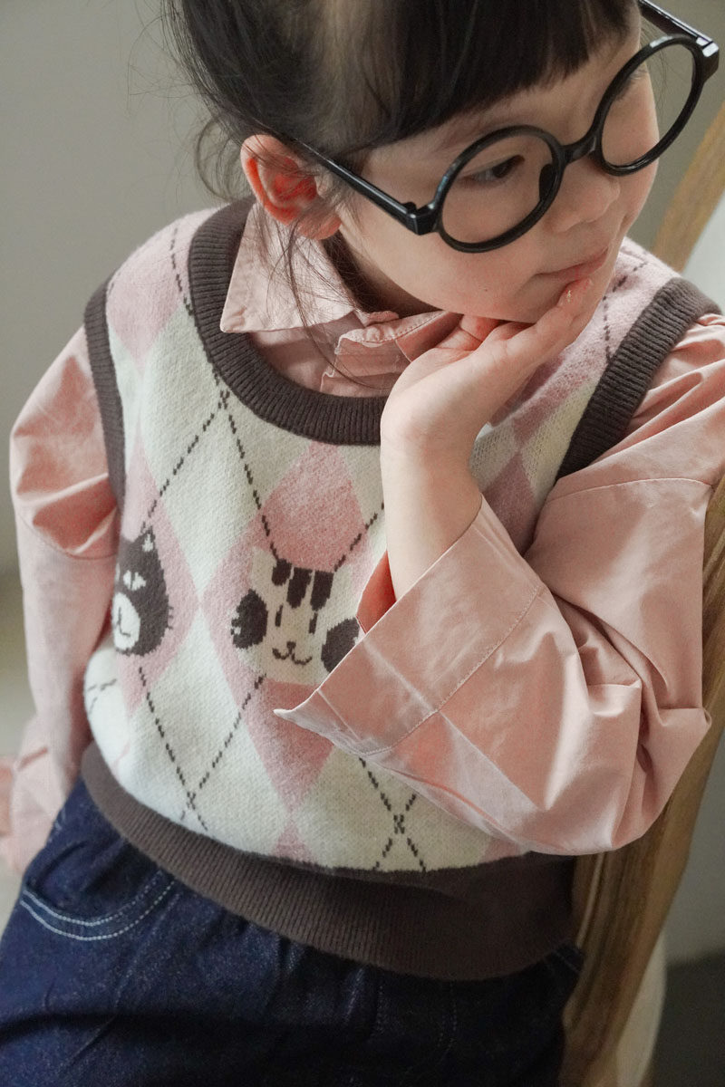 ZOYEMO儿童秋款粉色猫头菱格提花可爱百搭背心针织马甲,童装/婴儿装/亲子装,毛衣/针织衫,淘宝优惠券,粉丝福利购,淘宝优惠卷