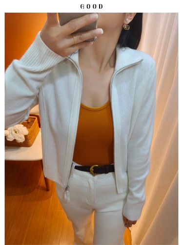 巨显瘦保暖羊毛羊绒短款外套 双拉链可立领 正肩百搭针织开衫上衣