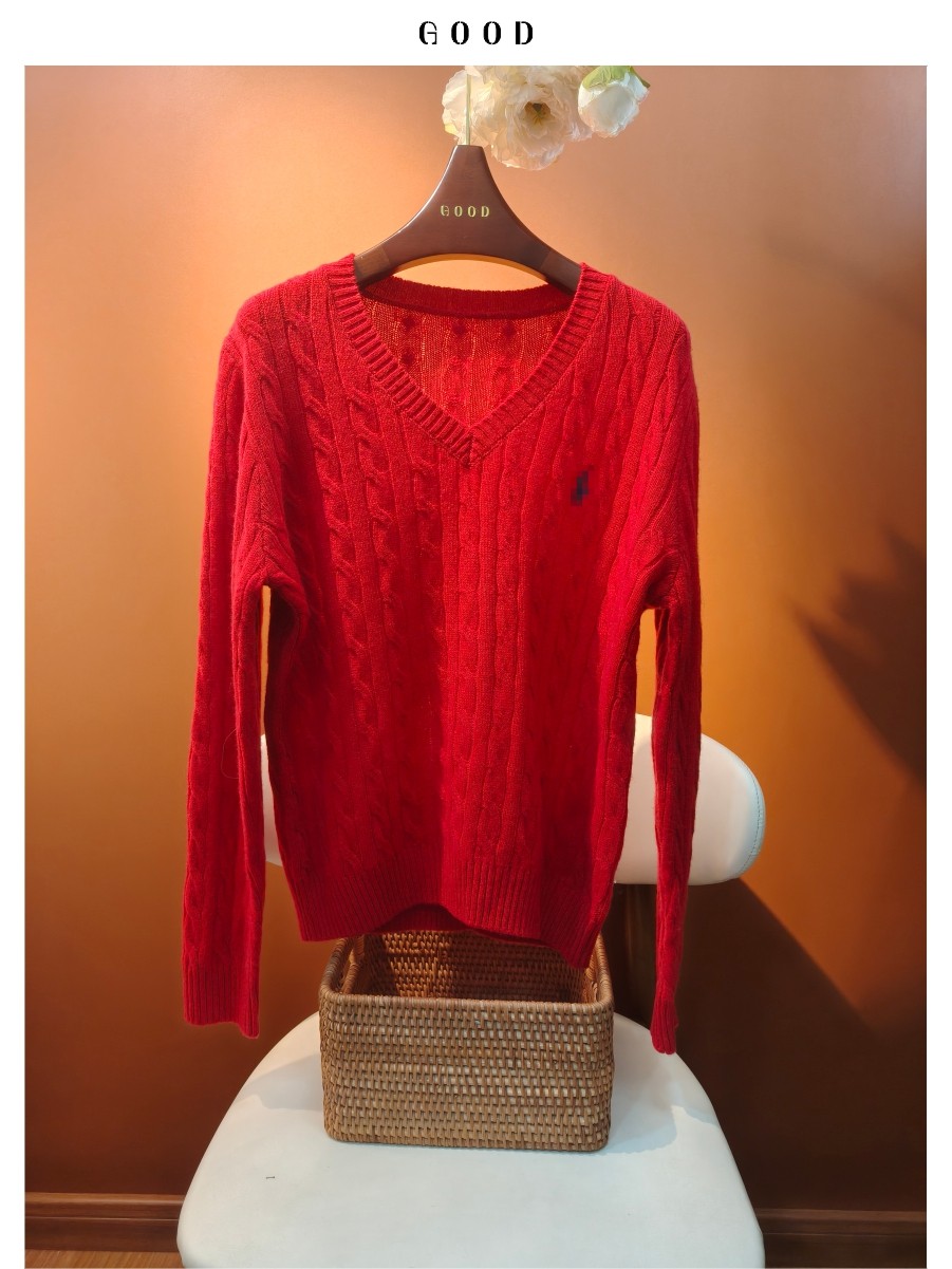 经典V领实用款毛衣 100羊毛刺绣马麻花针织衫 叠穿神器显瘦女上衣