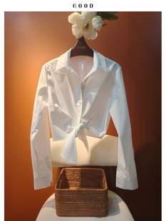 洋气小个子短款衬衫 俏皮时尚百搭高支棉 定位下摆打结绑带女上衣