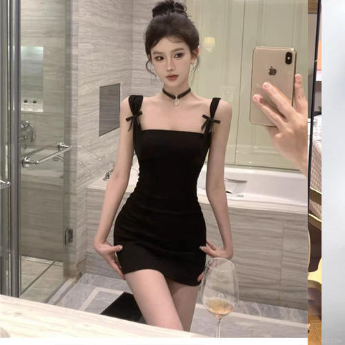 小众设计包臀吊带短裙夜场黑色紧身短款高端精致生日party礼服裙