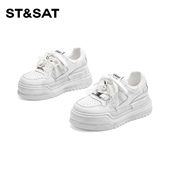 星期六2026春季 脏脏鞋 新款 St&Sat 复古做旧厚底板鞋 女款 小白鞋