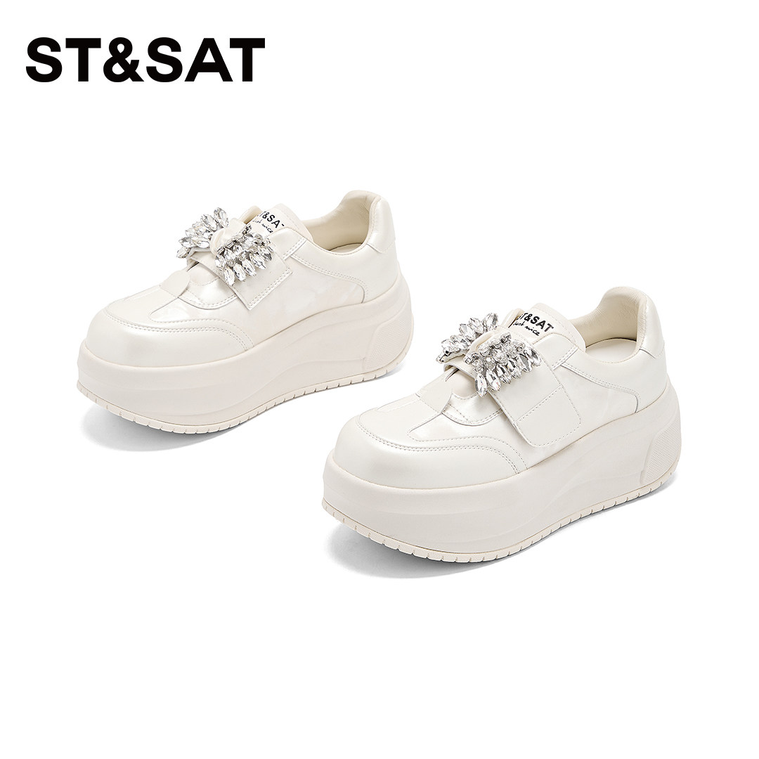 St&Sat/星期六2026新款水钻厚底休闲鞋女6cm舒适百搭增高小白鞋