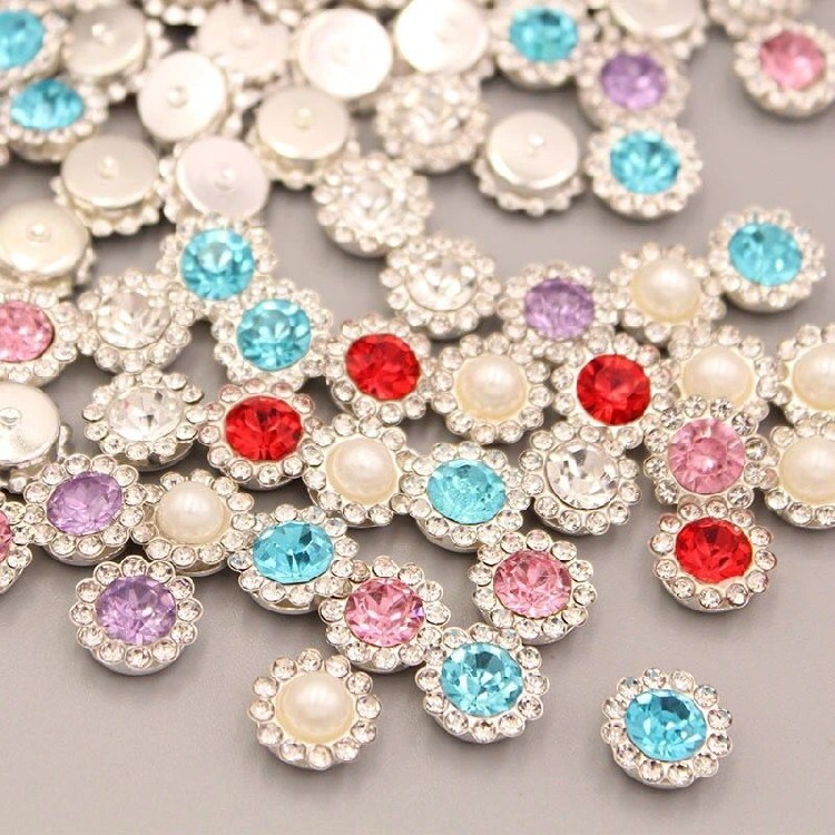 手工DIY发夹发饰材料配件 金底银底合金钻扣钻盘和风花心花蕊L107