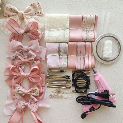韩粉色棉带丝带套餐手工diy发饰