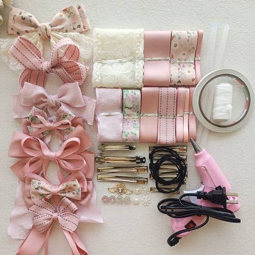 韩粉色棉带丝带套餐手工diy发饰