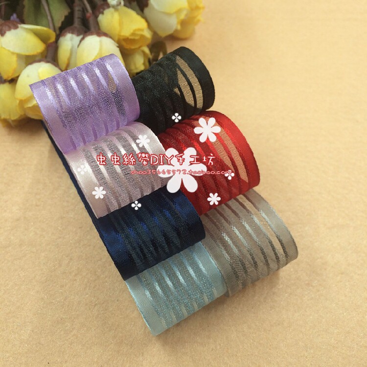 25mm/2.5cm韩版条纹雪纱带丝带 手工发饰diy头饰蝴蝶结材料配件