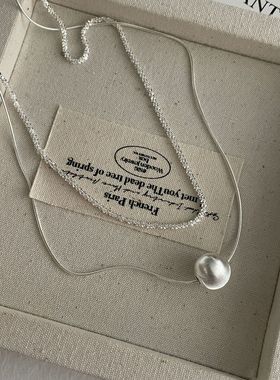 赛伊娜S925纯银小众设计双层叠带拉丝猫眼珠项链时尚高级感锁骨