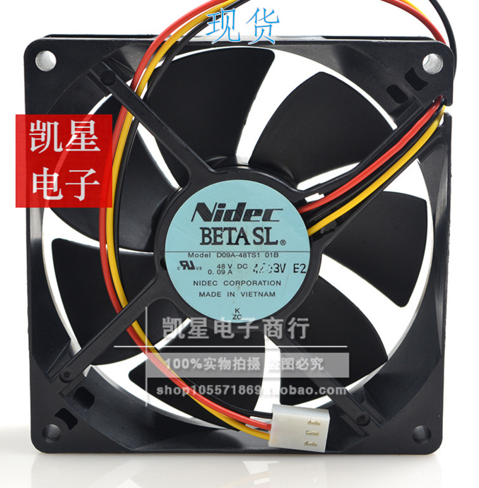 NIDEC D09A-48TS1 01B 48V 0.09A 9CM 9025 3线 双滚静音珠风扇