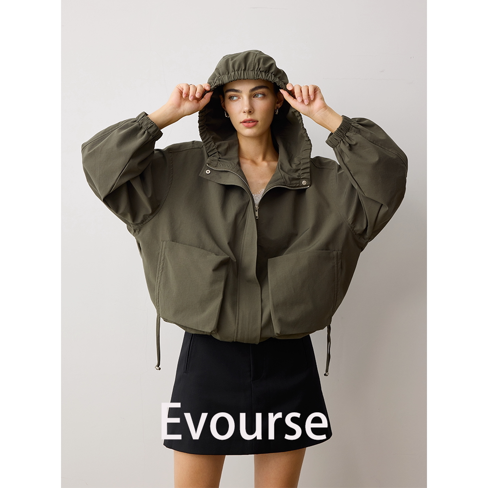 胡可的买手店 Evourse霜野郊行松弛短款连帽工装随性落肩短风衣
