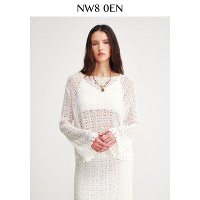 胡可的买手店 NW80EN《Marylebone》镂空手钩边船领套头长袖罩衫