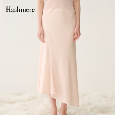 胡可的买手店 Hashmere26春夏藕粉色醋酸混纺不对称下摆法式半裙
