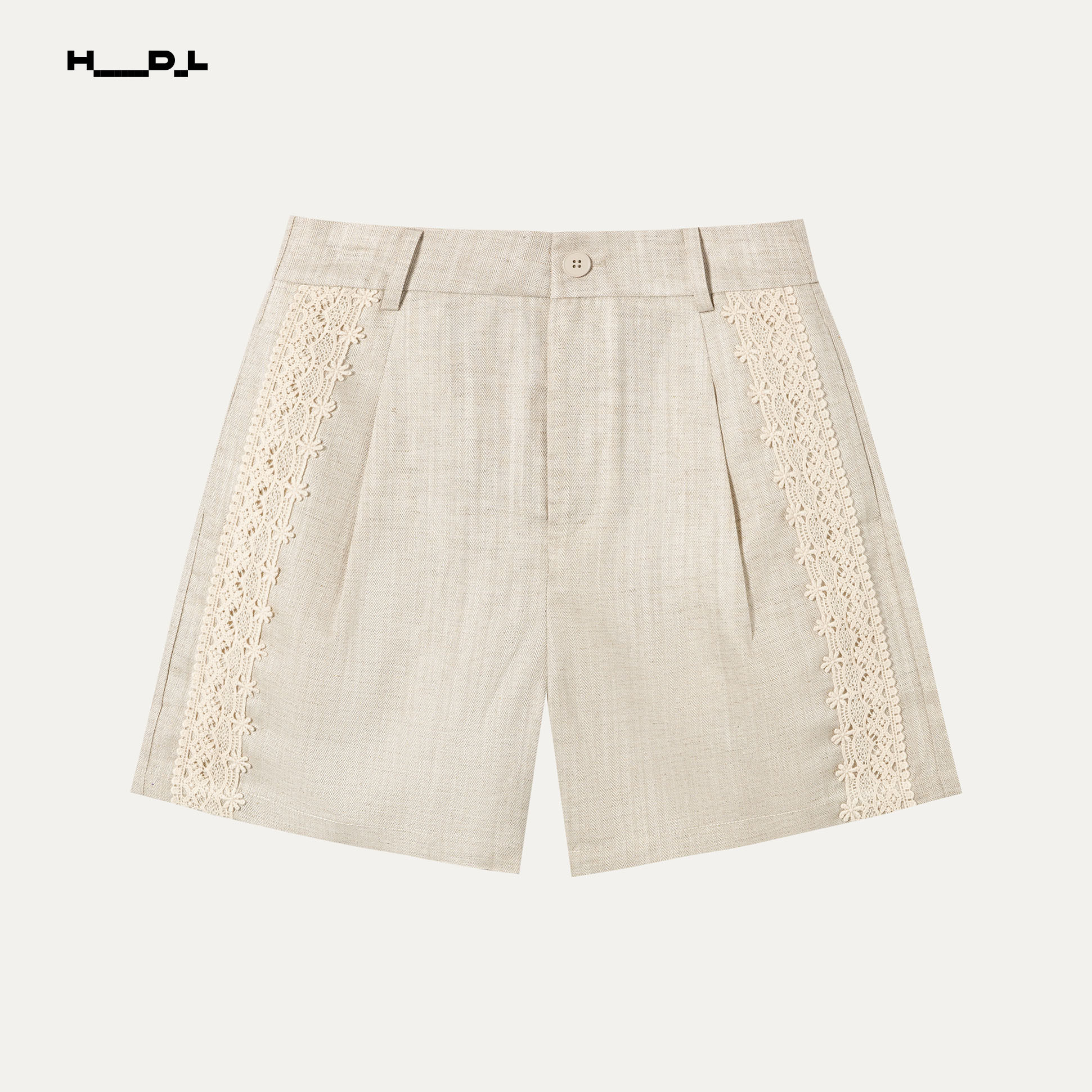 胡可的买手店 HDL CONFIAD26春夏蕾丝拼接亚麻阔腿通勤短裤女