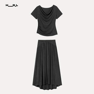 胡可的买手店 HDL Aootcor黑色弹性荡领收腰套装