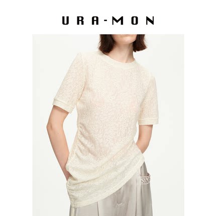 胡可的买手店 URA-MON 提花针织T恤蕾丝长款短袖上衣气质优雅