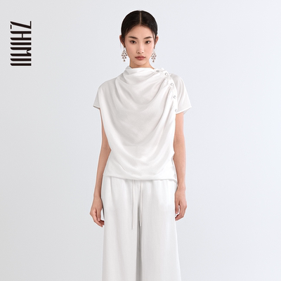 斜襟真丝雪纺不对称衬衫